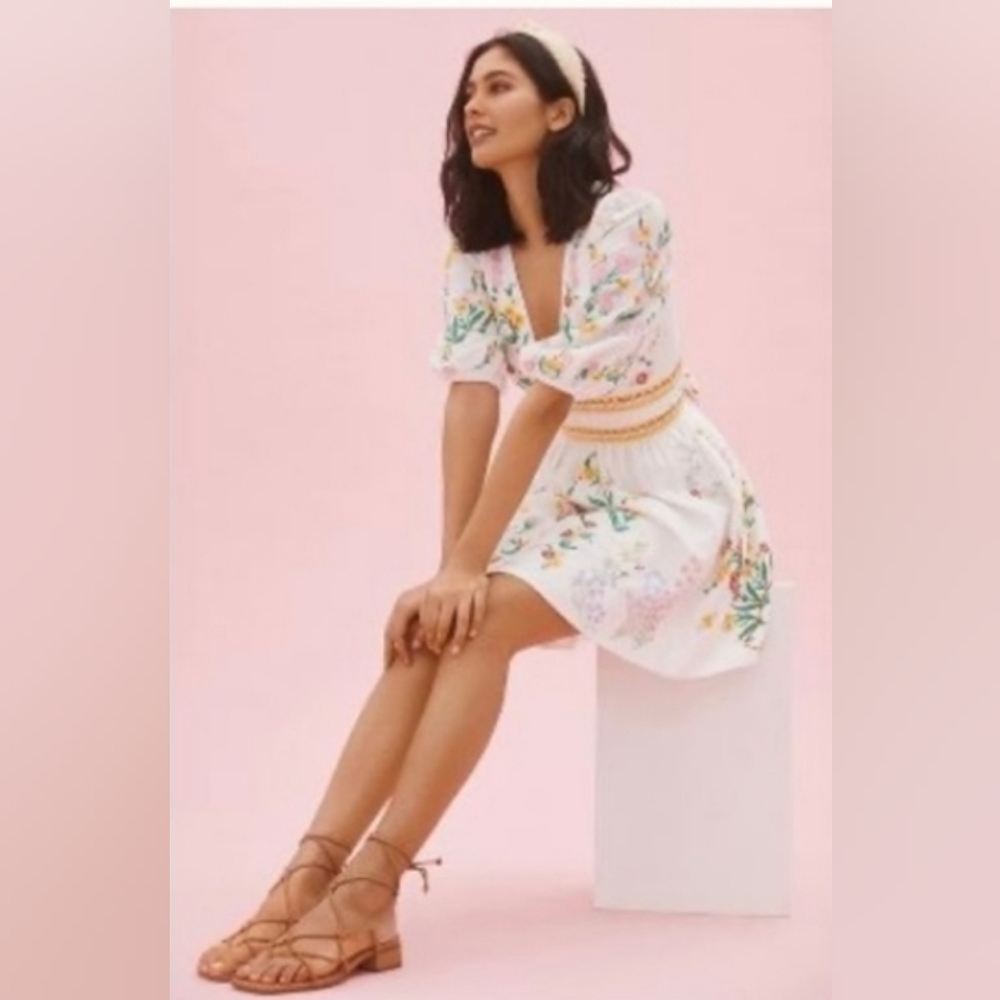Anthropologie V Neck Embroidered Dress 1x
